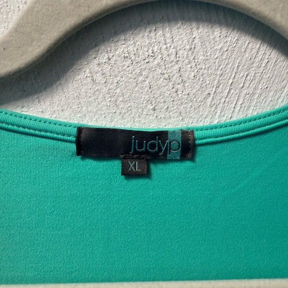 JudyP Rachel Ruched Bottom 3/4 Sleeve Top Teal Size XL Made in USA - Picture 3 of 4